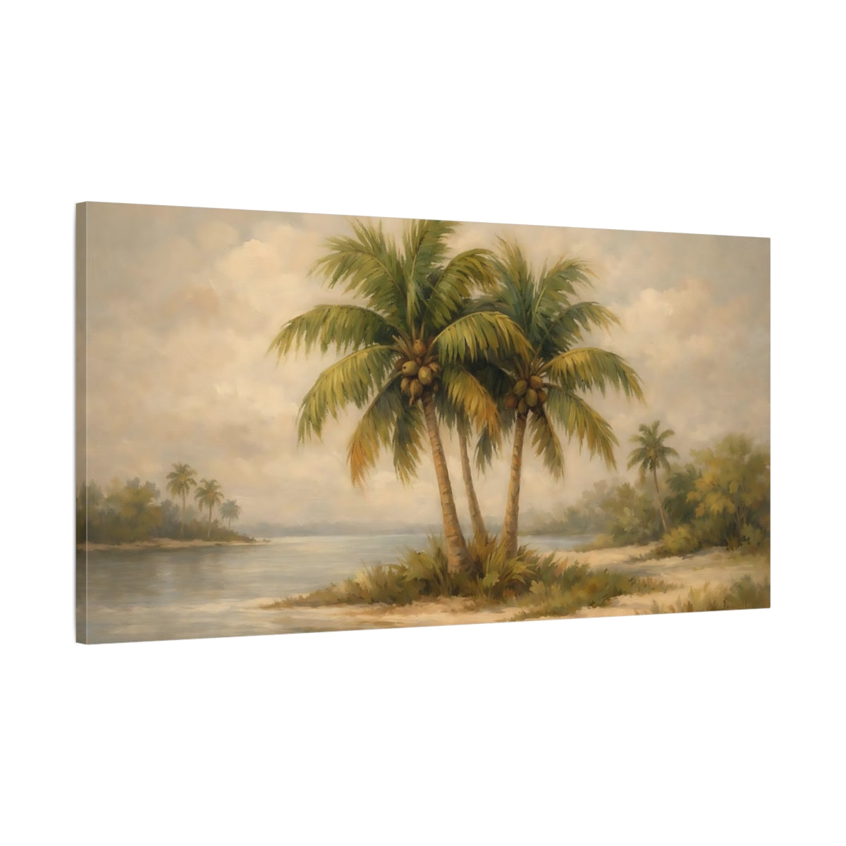 Side Mockup 1. Nature Palm Trees Tropical Landscape shown as stretched canvas wall art