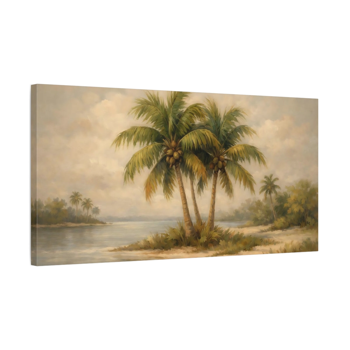 Side Mockup 2. Nature Palm Trees Tropical Landscape shown as stretched canvas wall art