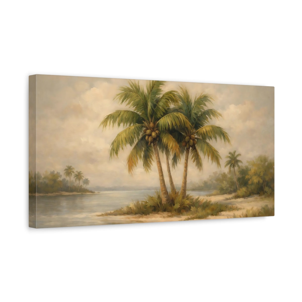 Side Mockup 3. Nature Palm Trees Tropical Landscape shown as stretched canvas wall art