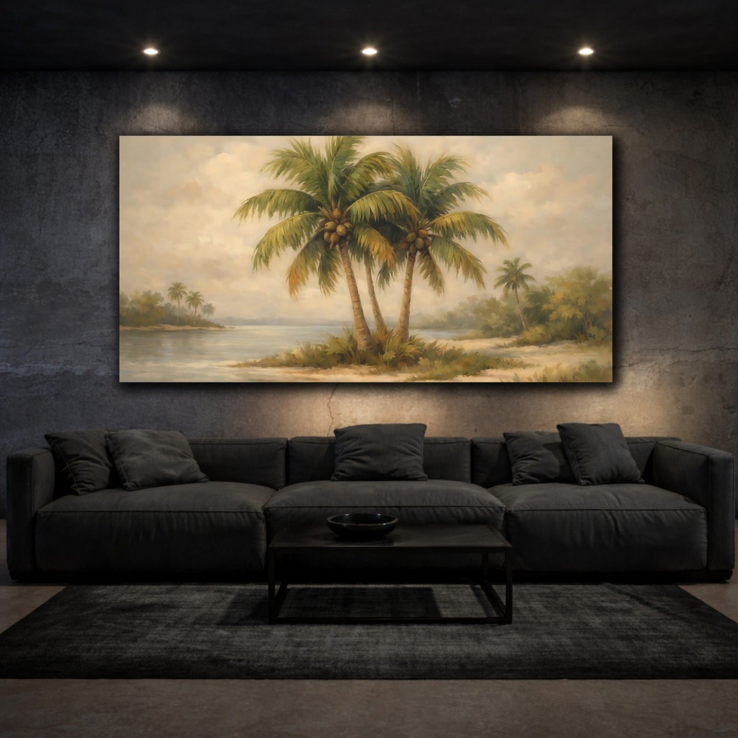 Mockup 2. Nature Palm Trees Tropical Landscape shown as stretched canvas wall art