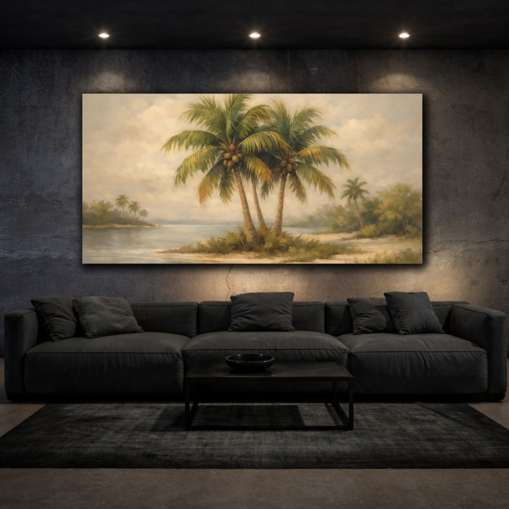 Mockup 2. Nature Palm Trees Tropical Landscape shown as stretched canvas wall art