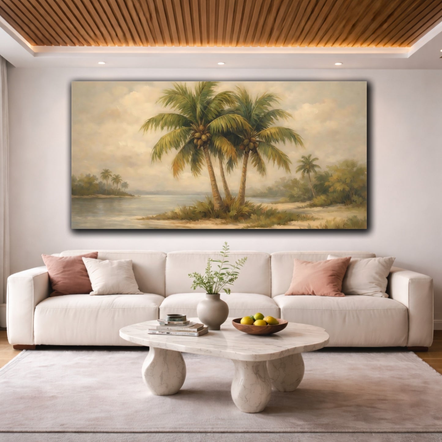 Mockup 3. Nature Palm Trees Tropical Landscape shown as stretched canvas wall art