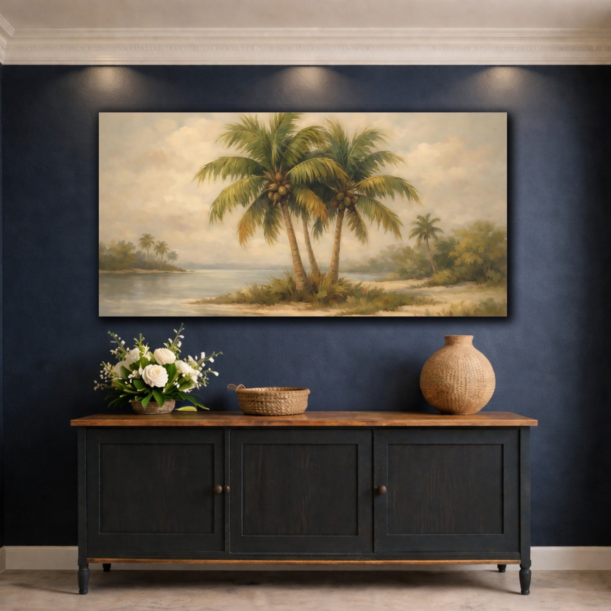 Mockup 4. Nature Palm Trees Tropical Landscape shown as stretched canvas wall art