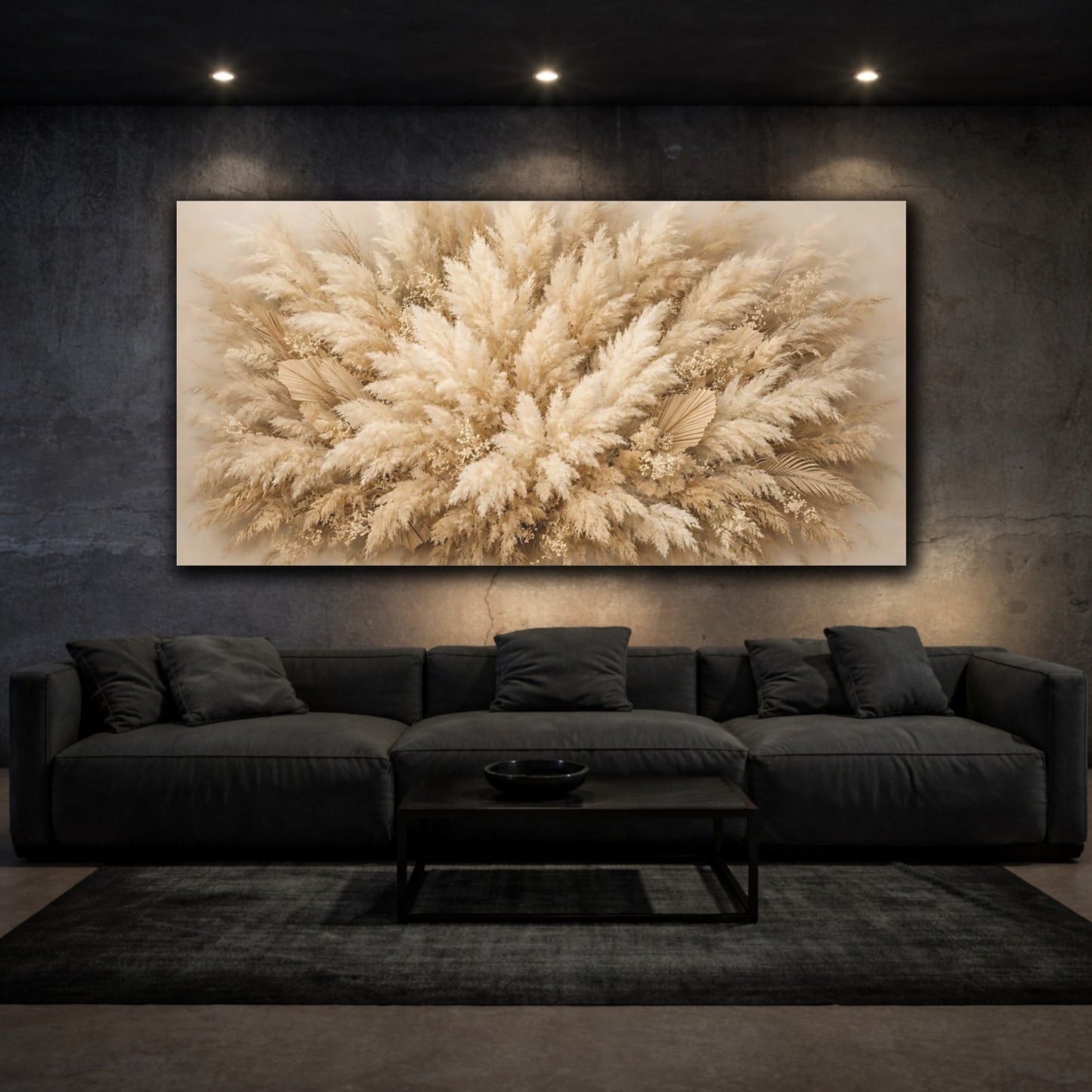 Mockup 2. Nature Pampas Grass Beige Pampas Grass shown as stretched canvas wall art