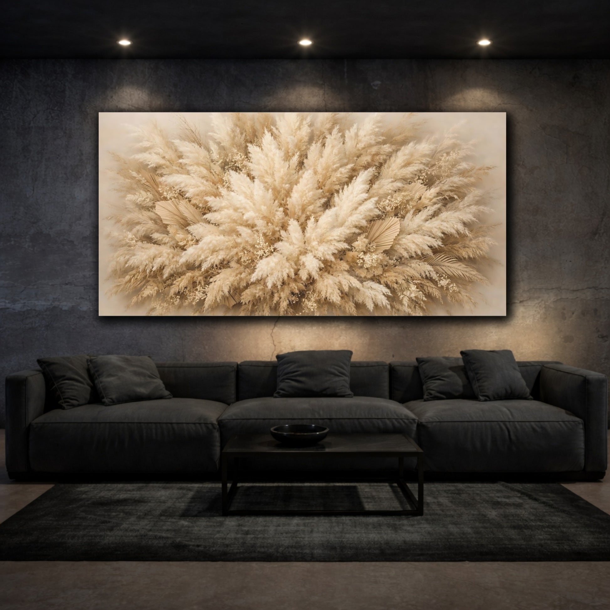 Mockup 2. Nature Pampas Grass Beige Pampas Grass shown as stretched canvas wall art