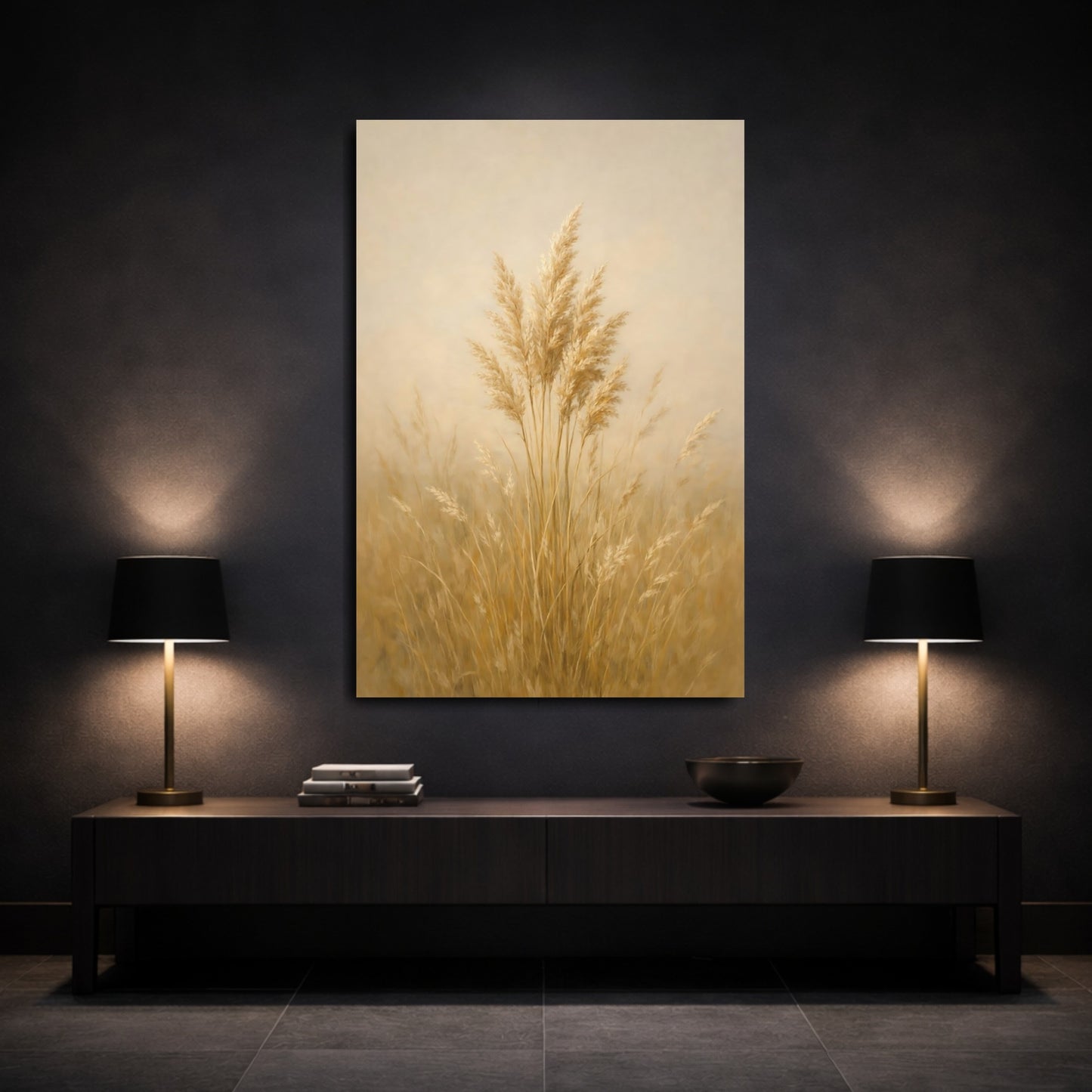 Mockup 2. Nature Pampas Grass Beige Pampas Grass shown as stretched canvas wall art