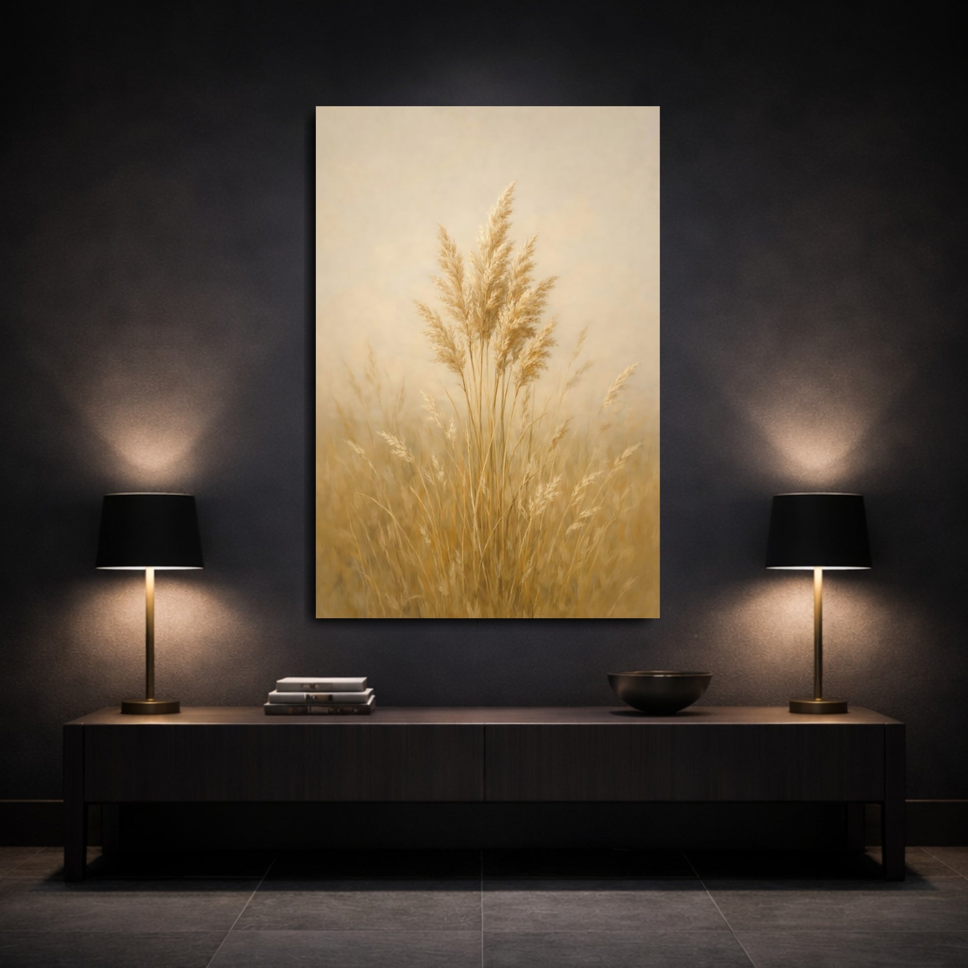 Mockup 2. Nature Pampas Grass Beige Pampas Grass shown as stretched canvas wall art