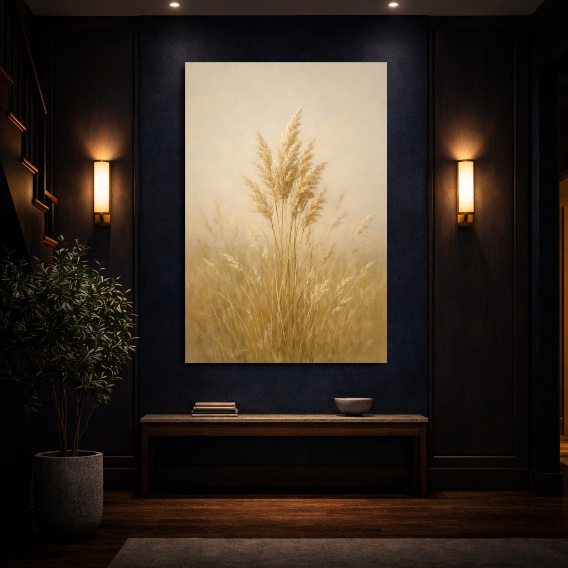 Mockup 3. Nature Pampas Grass Beige Pampas Grass shown as stretched canvas wall art