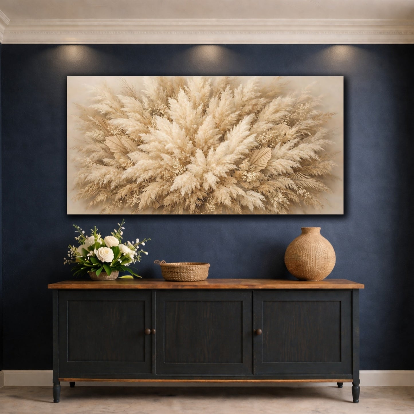 Mockup 4. Nature Pampas Grass Beige Pampas Grass shown as stretched canvas wall art