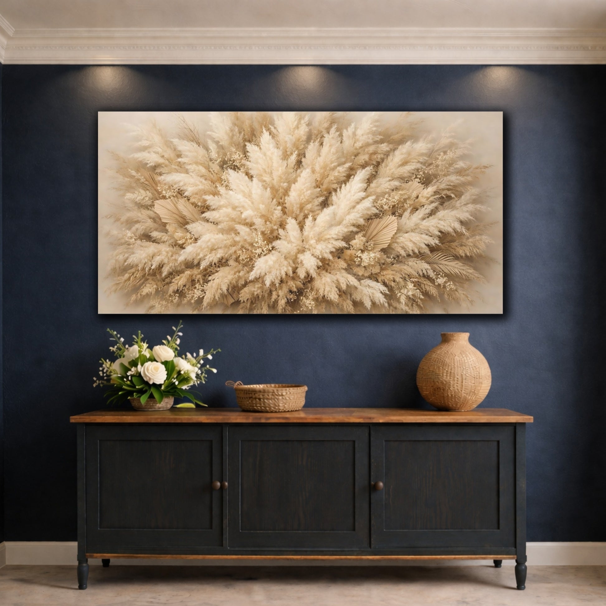 Mockup 4. Nature Pampas Grass Beige Pampas Grass shown as stretched canvas wall art
