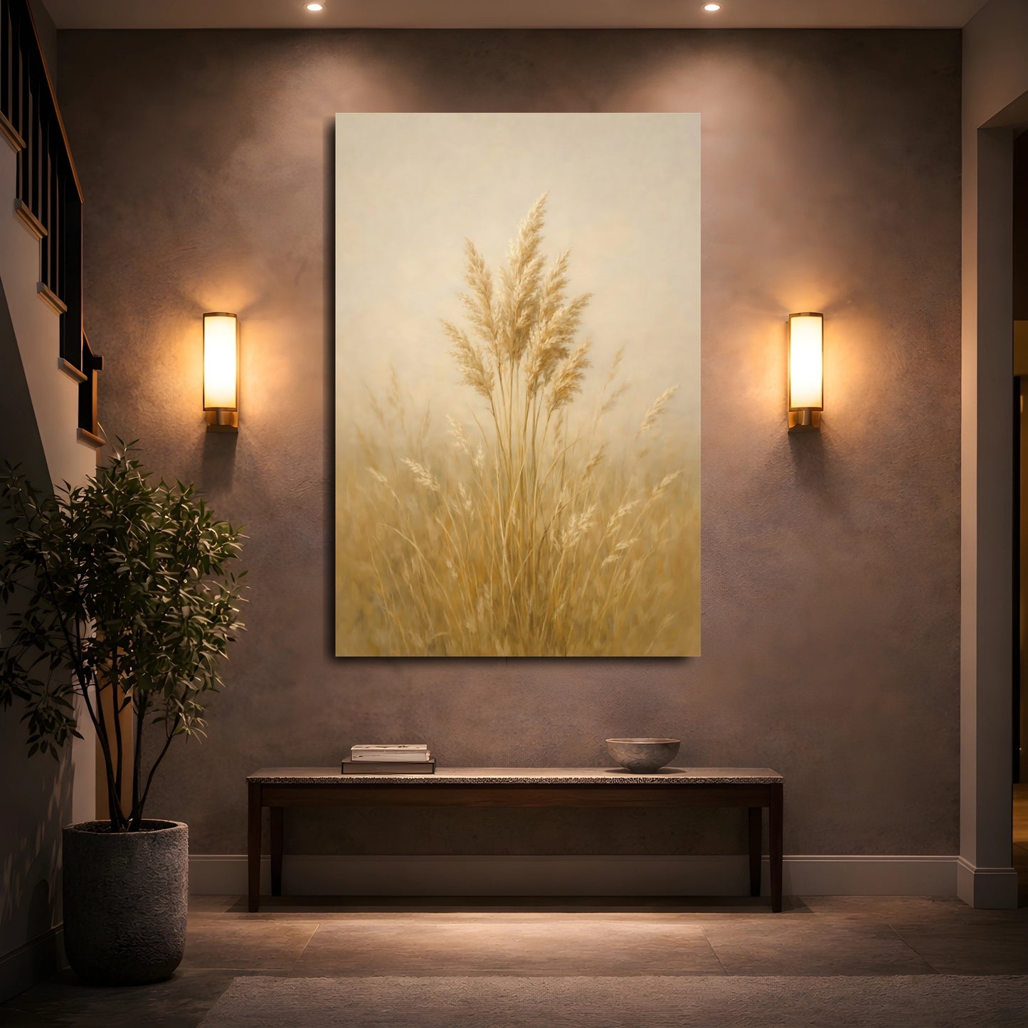 Mockup 4. Nature Pampas Grass Beige Pampas Grass shown as stretched canvas wall art