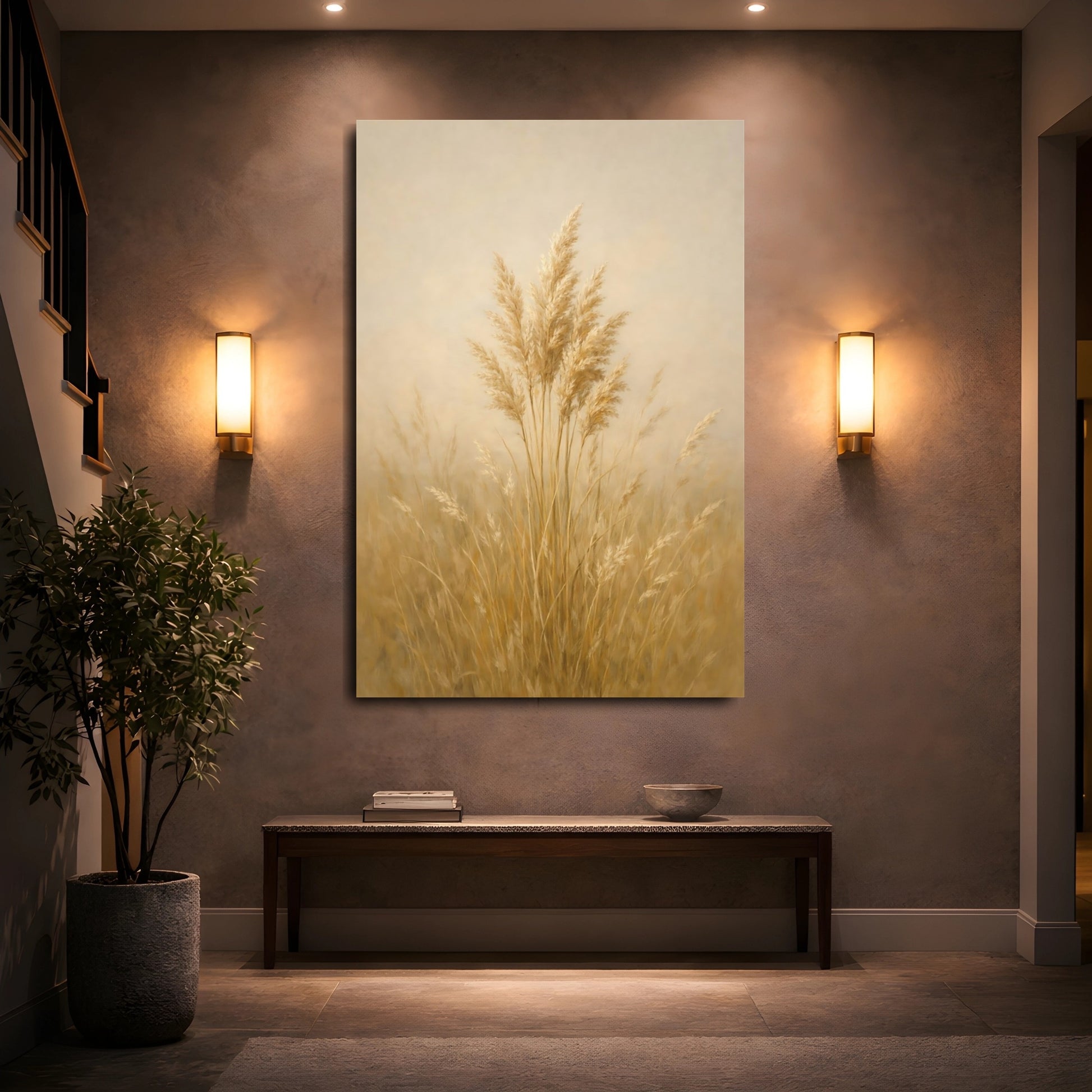 Mockup 4. Nature Pampas Grass Beige Pampas Grass shown as stretched canvas wall art