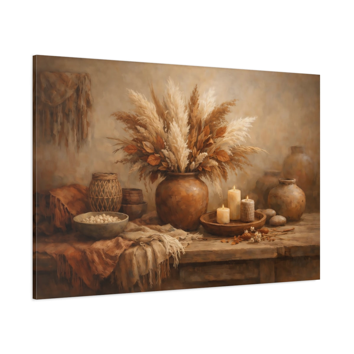 Main Mockup. Nature Pampas Grass Boho Still Life shown as stretched canvas wall art