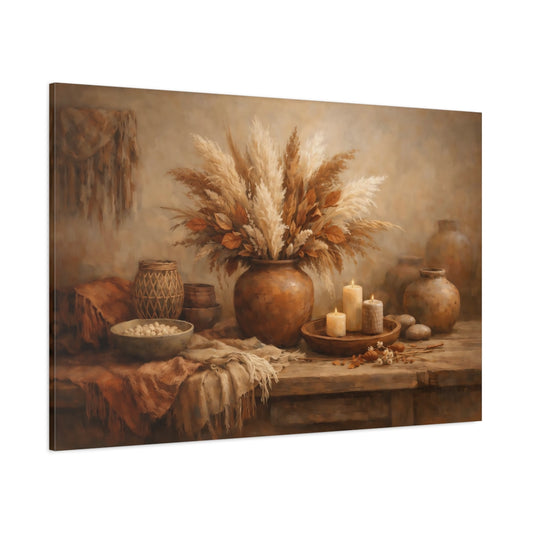 Main Mockup. Nature Pampas Grass Boho Still Life shown as stretched canvas wall art