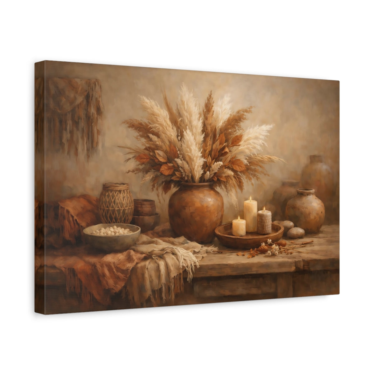 Side Mockup 4. Nature Pampas Grass Boho Still Life shown as stretched canvas wall art
