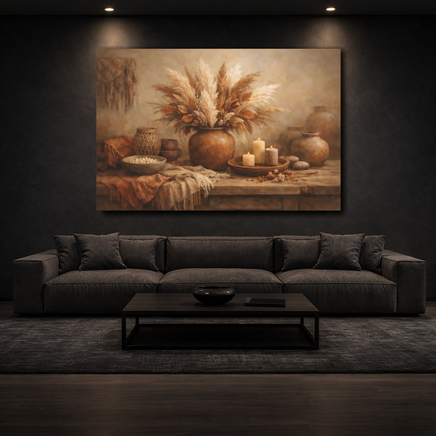 Mockup 2. Nature Pampas Grass Boho Still Life shown as stretched canvas wall art