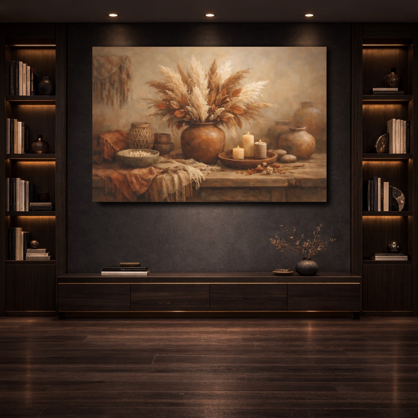 Mockup 3. Nature Pampas Grass Boho Still Life shown as stretched canvas wall art