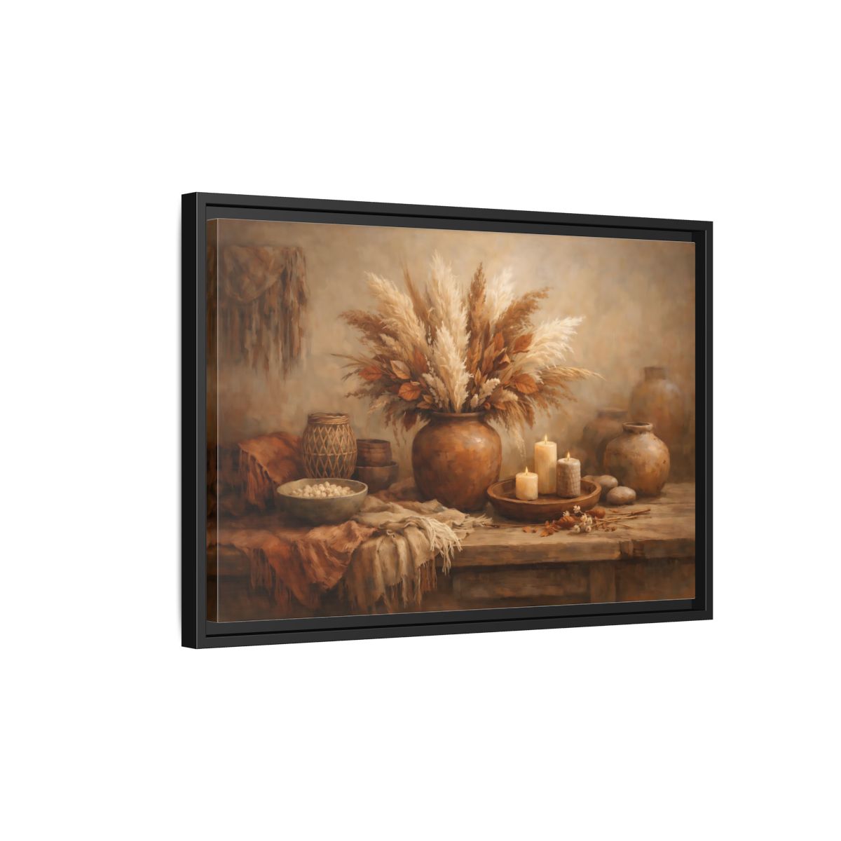 Side Mockup 3. Nature Pampas Grass Brown And Beige shown as stretched canvas wall art