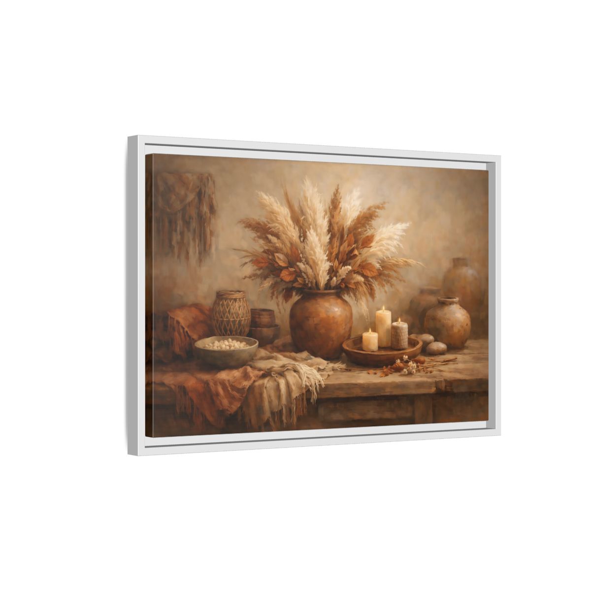 Side Mockup 1. Nature Pampas Grass Brown And Beige shown as stretched canvas wall art