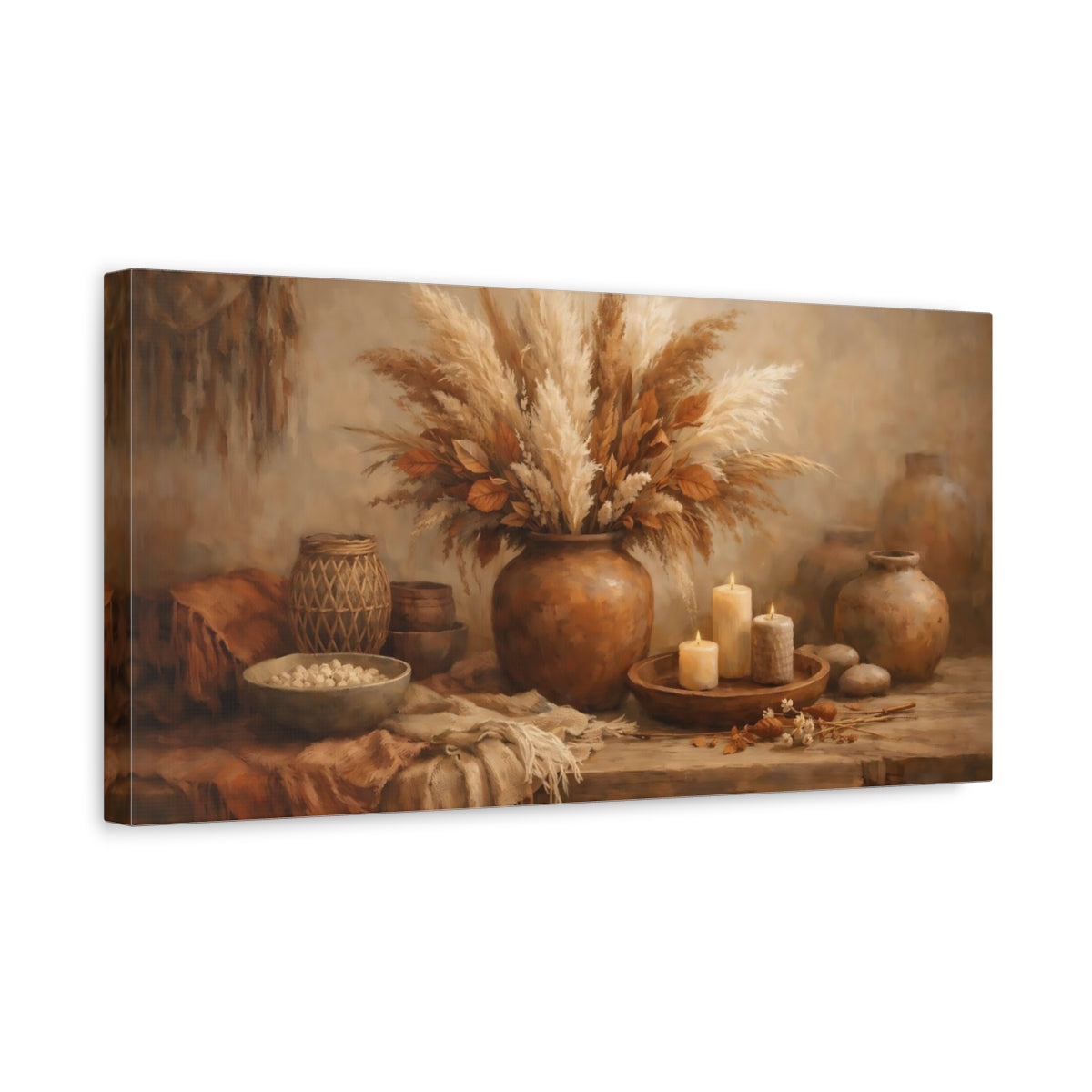 Side Mockup 3. Nature Pampas Grass Brown Beige Still Life shown as stretched canvas wall art