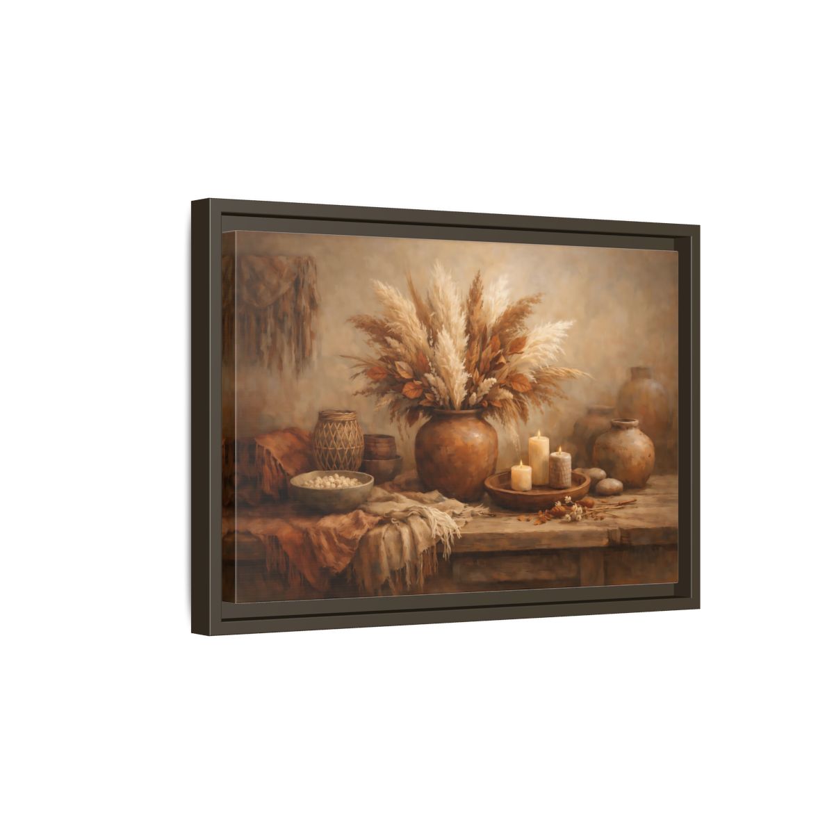 Side Mockup 5. Nature Pampas Grass Brown Beige Still Life shown as stretched canvas wall art