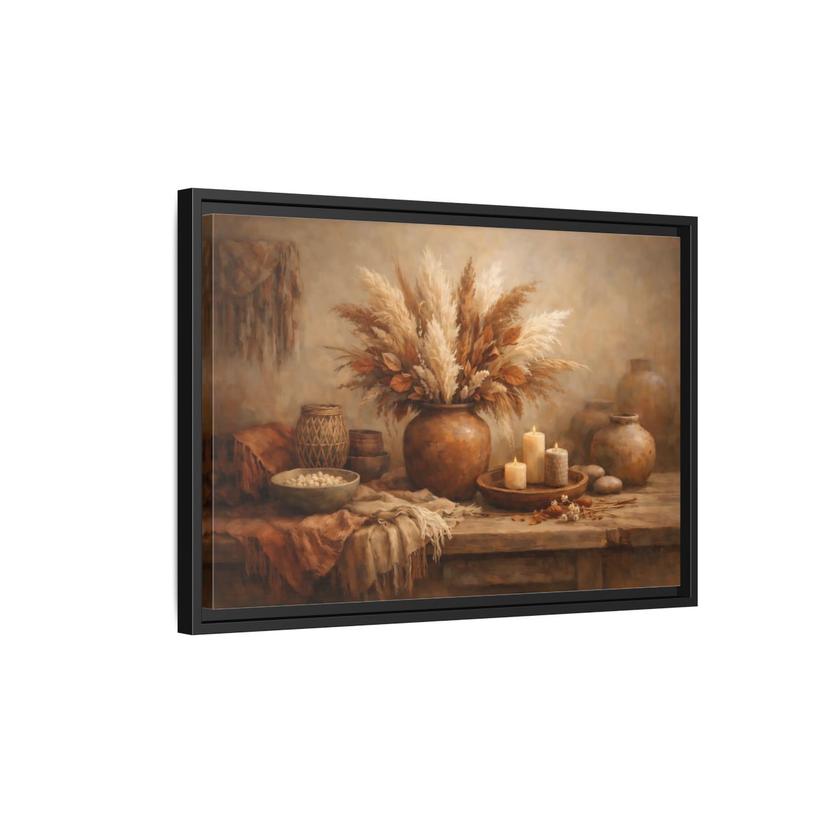 Side Mockup 3. Nature Pampas Grass Brown Beige Still Life shown as stretched canvas wall art