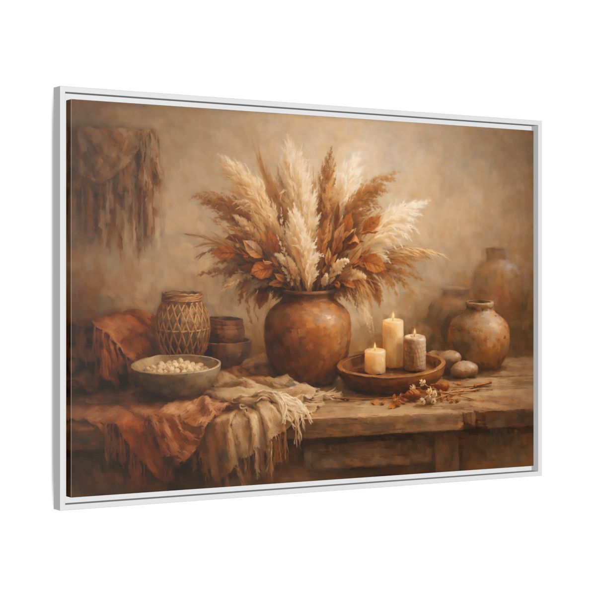 Side Mockup 7. Nature Pampas Grass Brown Beige Still Life shown as stretched canvas wall art