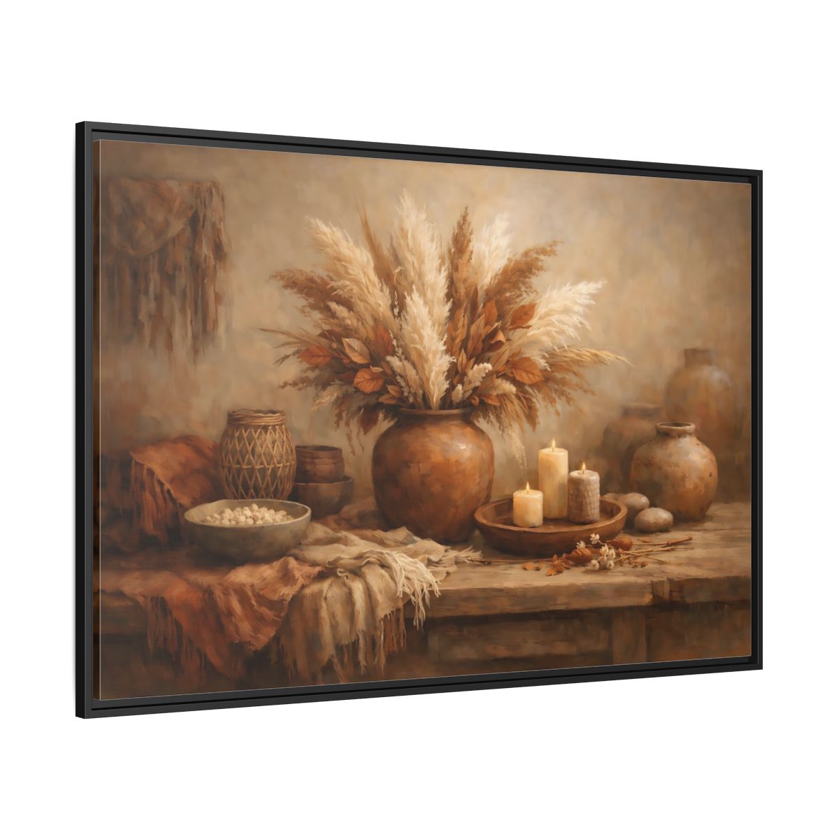 Side Mockup 12. Nature Pampas Grass Brown Beige Still Life shown as stretched canvas wall art