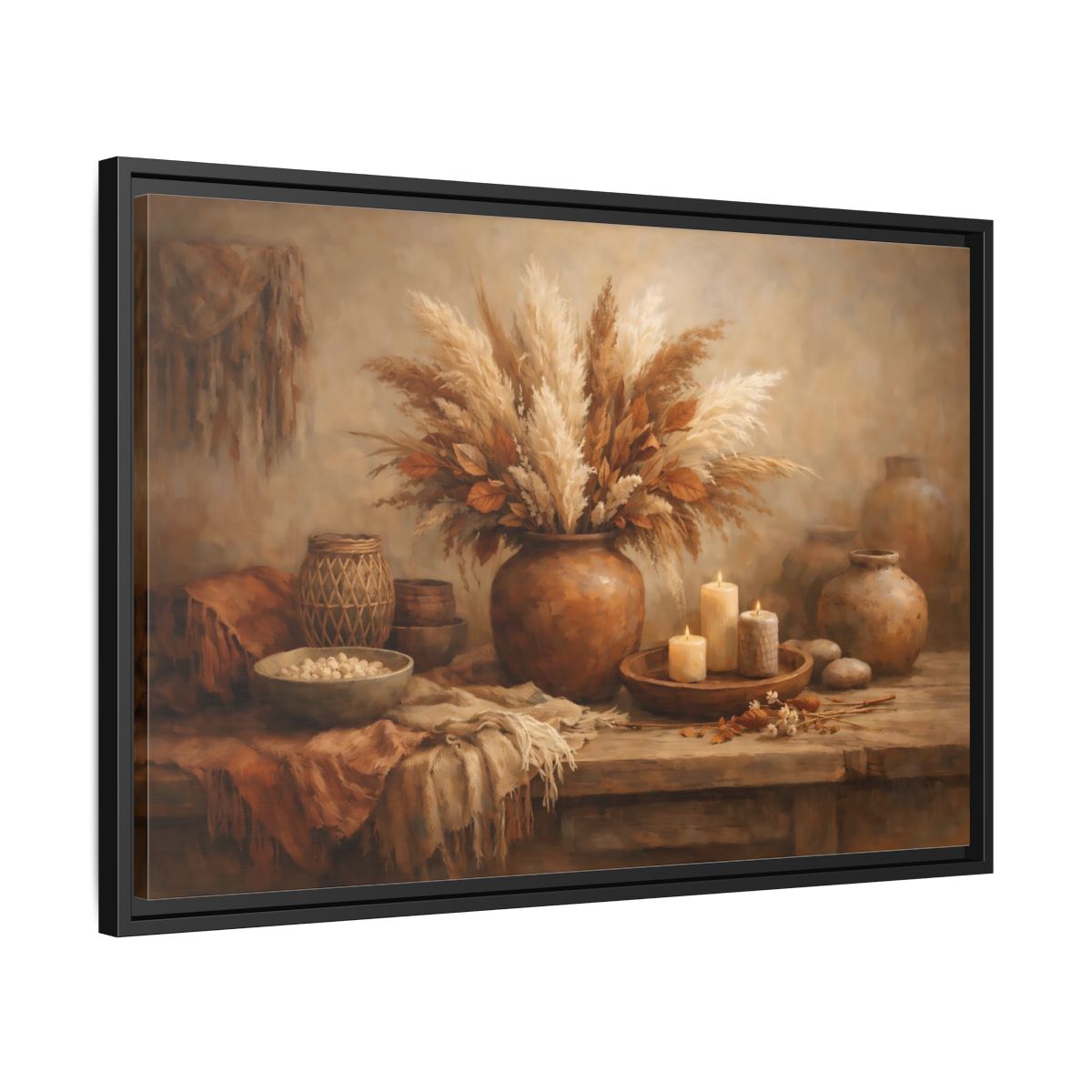 Side Mockup 14. Nature Pampas Grass Brown Beige Still Life shown as stretched canvas wall art