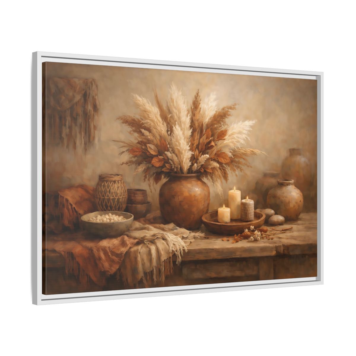 Side Mockup 8. Nature Pampas Grass Brown Beige Still Life shown as stretched canvas wall art