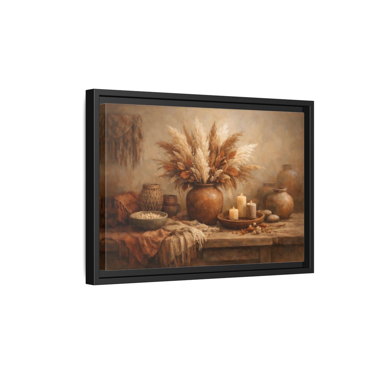 Side Mockup 6. Nature Pampas Grass Brown Beige Still Life shown as stretched canvas wall art