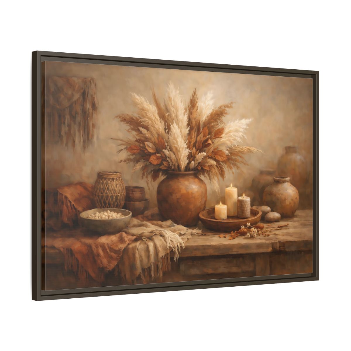 Side Mockup 9. Nature Pampas Grass Brown Beige Still Life shown as stretched canvas wall art