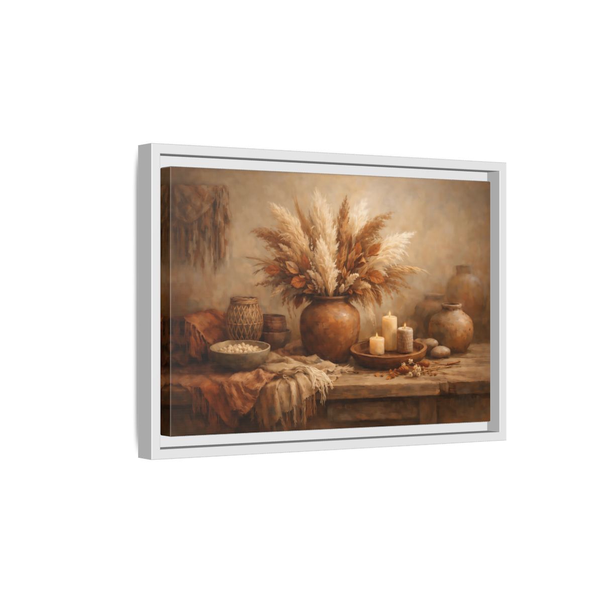 Side Mockup 4. Nature Pampas Grass Brown Beige Still Life shown as stretched canvas wall art