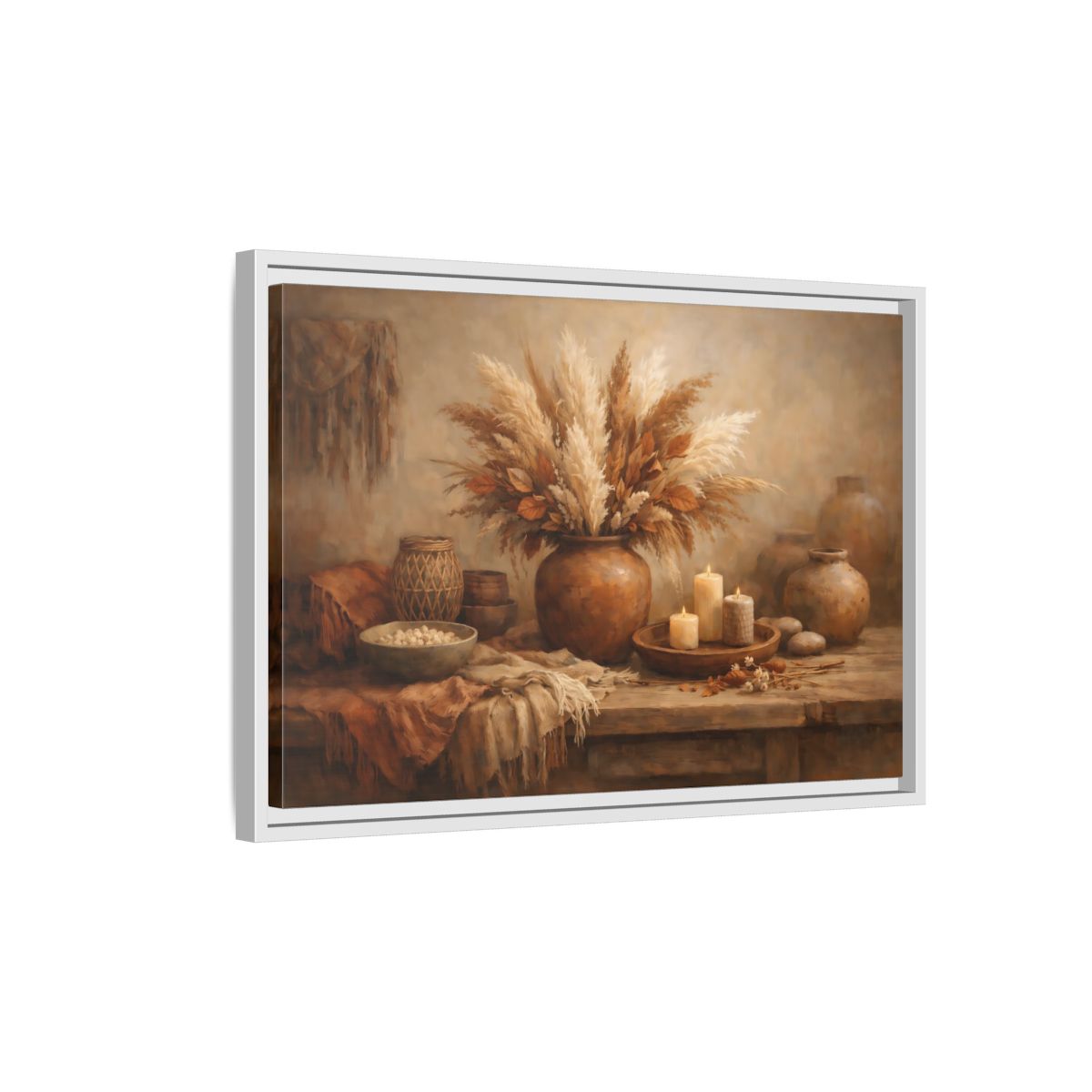 Side Mockup 1. Nature Pampas Grass Brown Beige Still Life shown as stretched canvas wall art