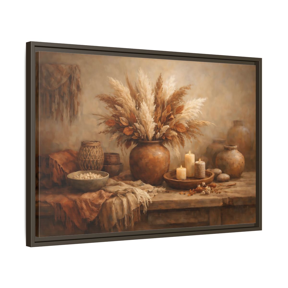 Side Mockup 11. Nature Pampas Grass Brown Beige Still Life shown as stretched canvas wall art