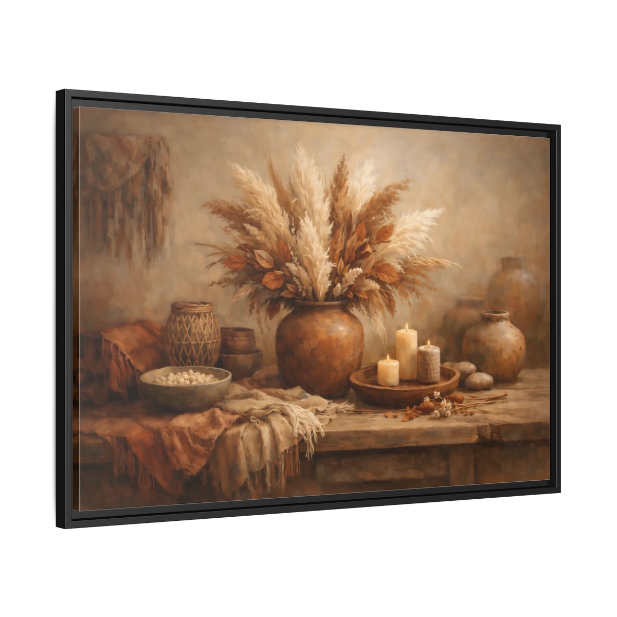Side Mockup 13. Nature Pampas Grass Brown Beige Still Life shown as stretched canvas wall art