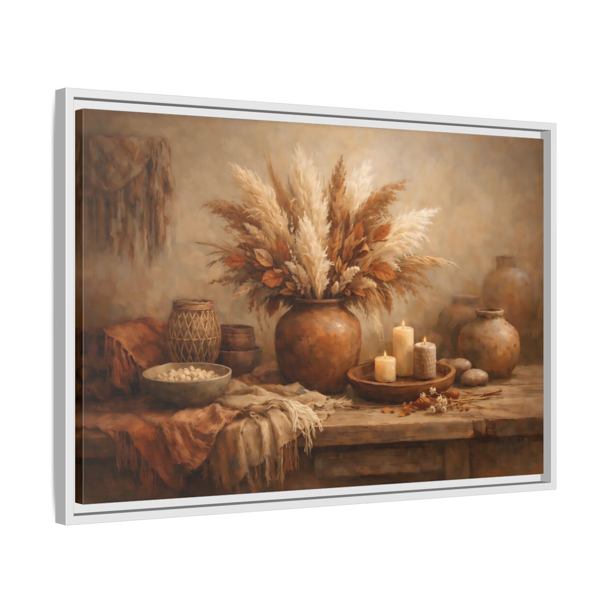 Side Mockup 10. Nature Pampas Grass Brown Beige Still Life shown as stretched canvas wall art