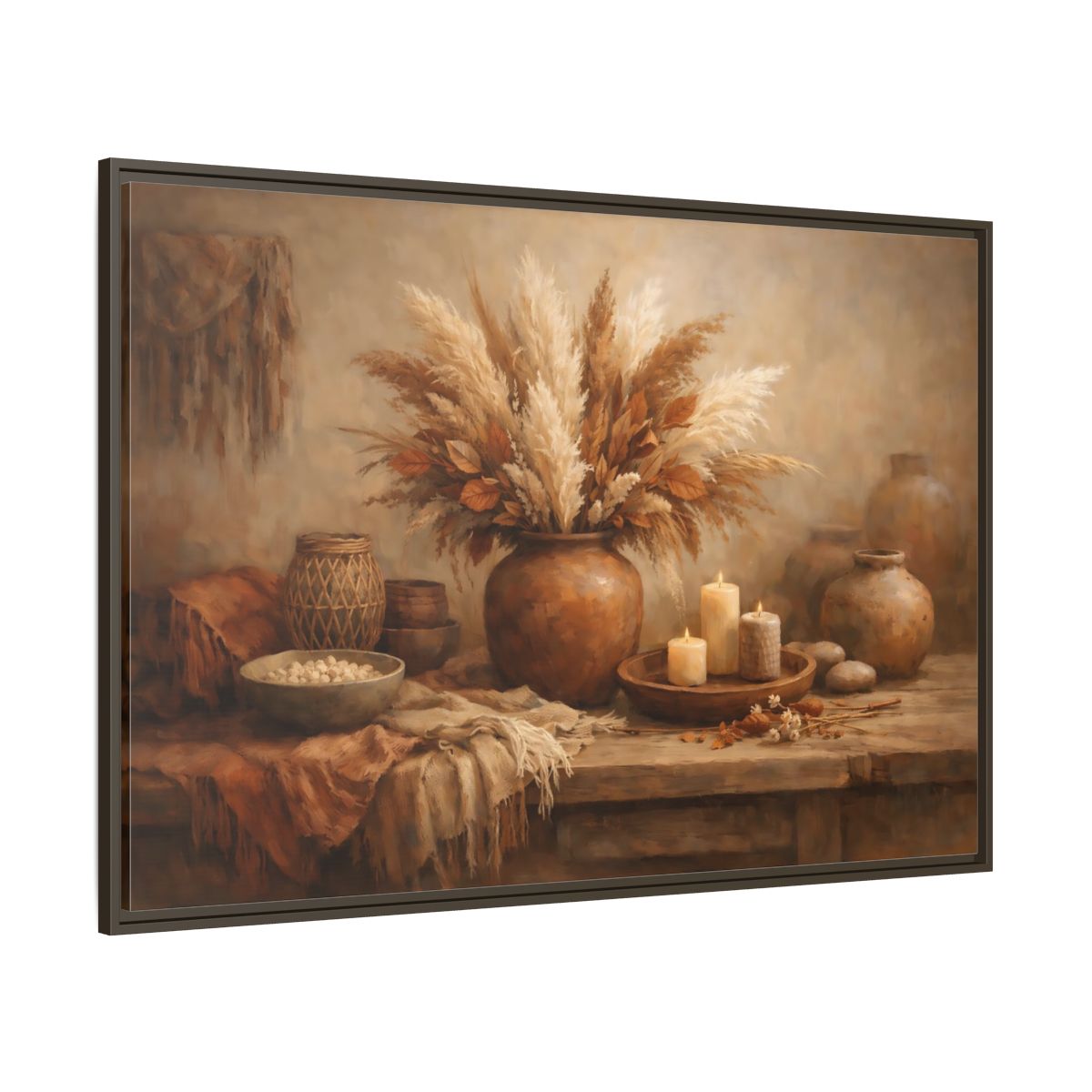 Main Mockup. Nature Pampas Grass Brown Beige Still Life shown as stretched canvas wall art