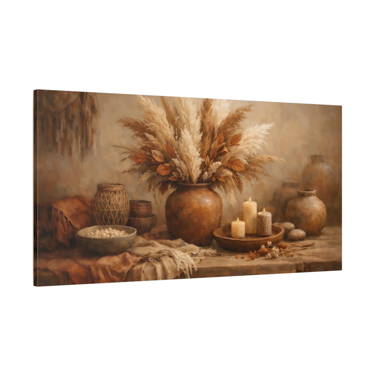 Main Mockup. Nature Pampas Grass Brown Beige Still Life shown as stretched canvas wall art