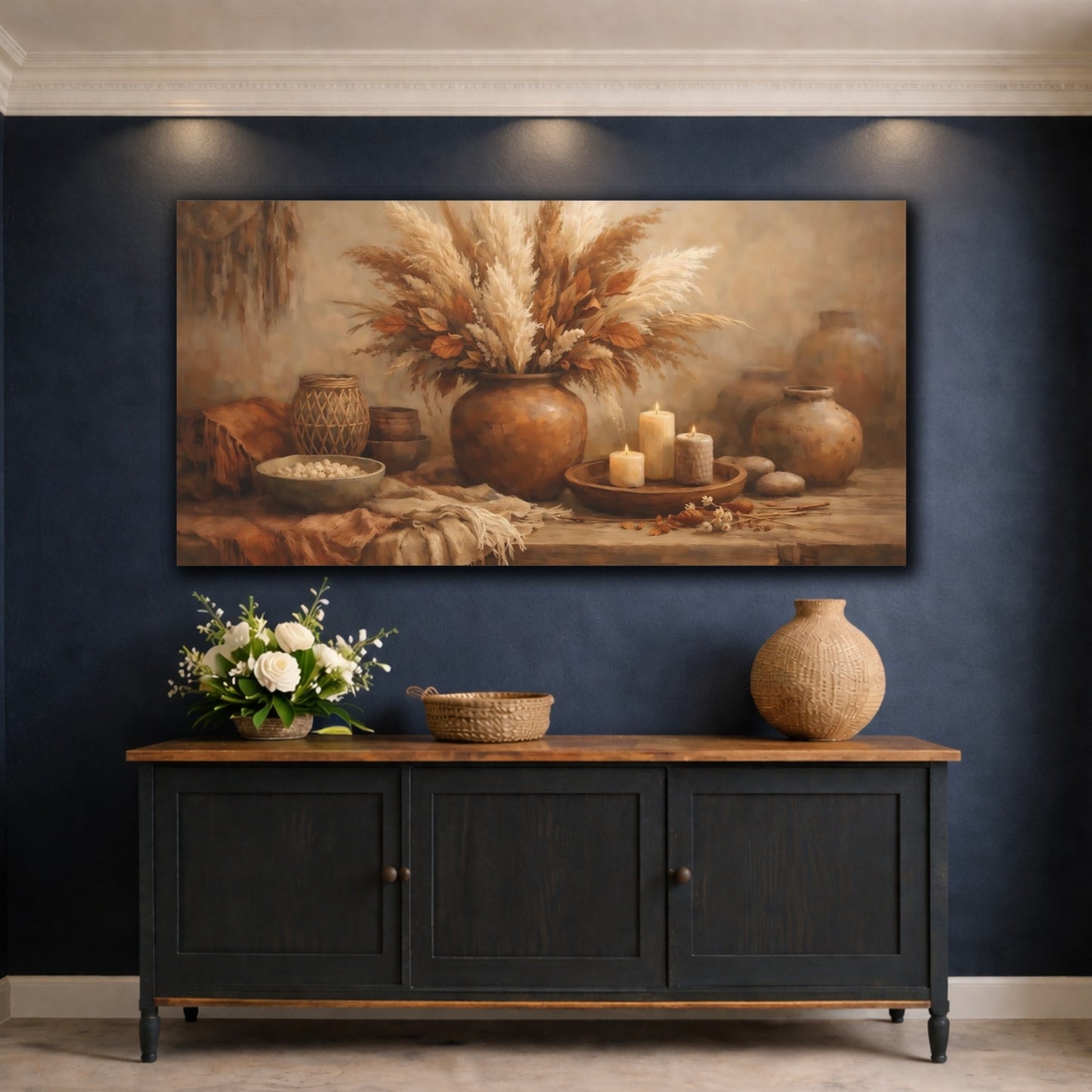 Mockup 4. Nature Pampas Grass Brown Beige Still Life shown as stretched canvas wall art