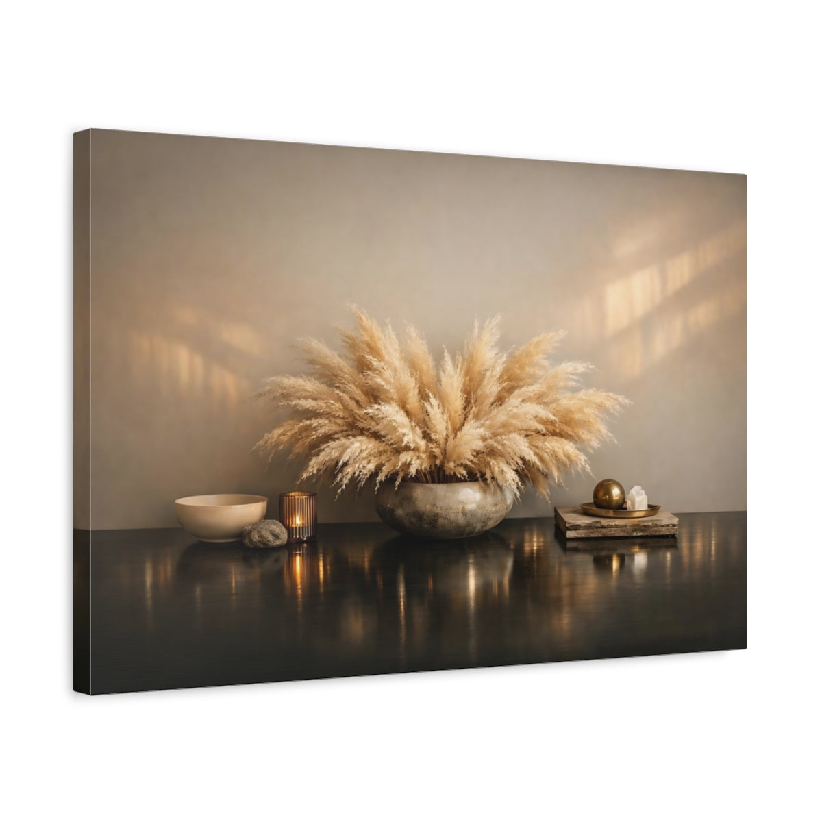Side Mockup 3. Nature Pampas Grass Pampas Grass Brown shown as stretched canvas wall art