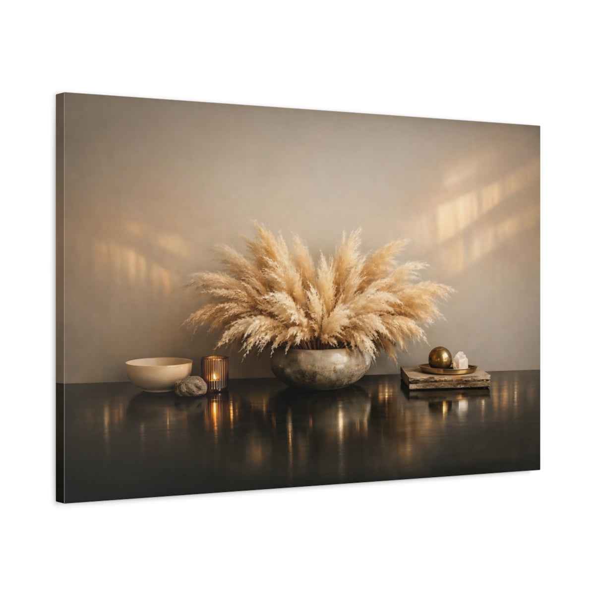 Side Mockup 1. Nature Pampas Grass Pampas Grass Brown shown as stretched canvas wall art