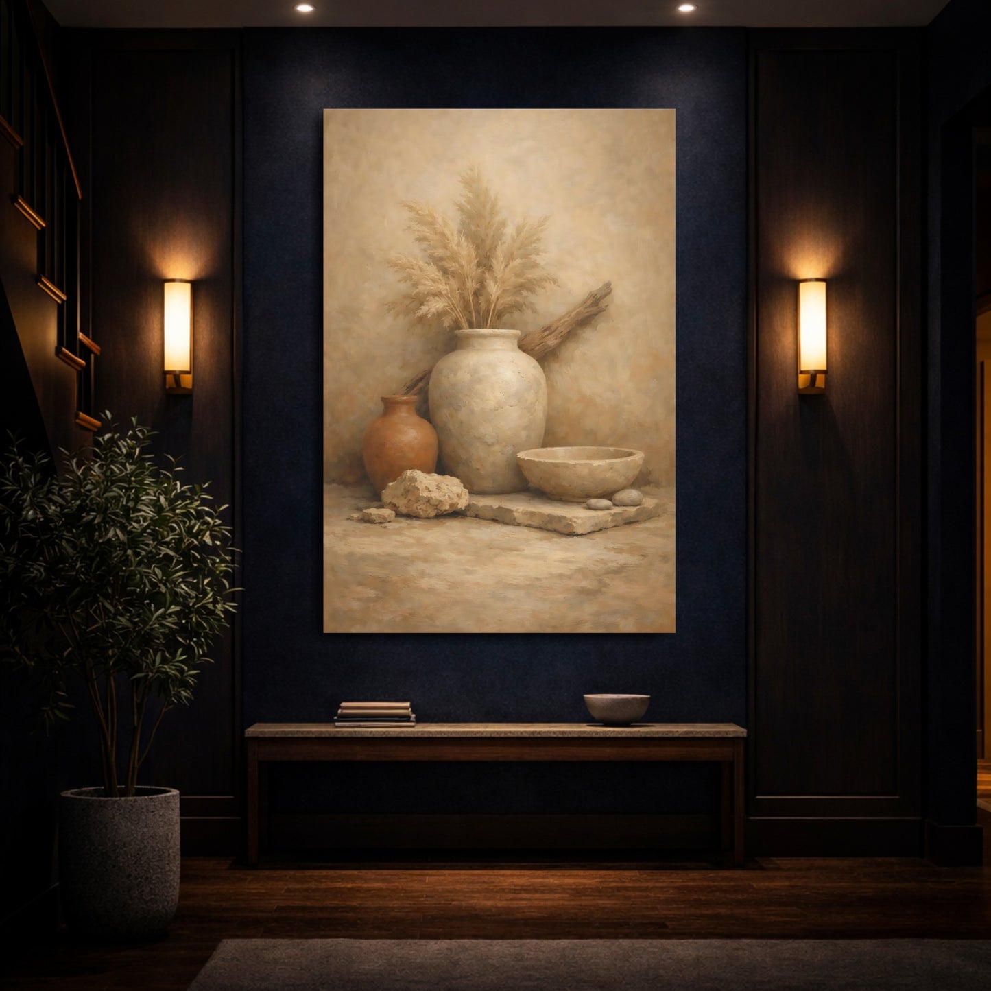 Mockup 3. Nature Pampas Grass Earthy Still Life shown as stretched canvas wall art