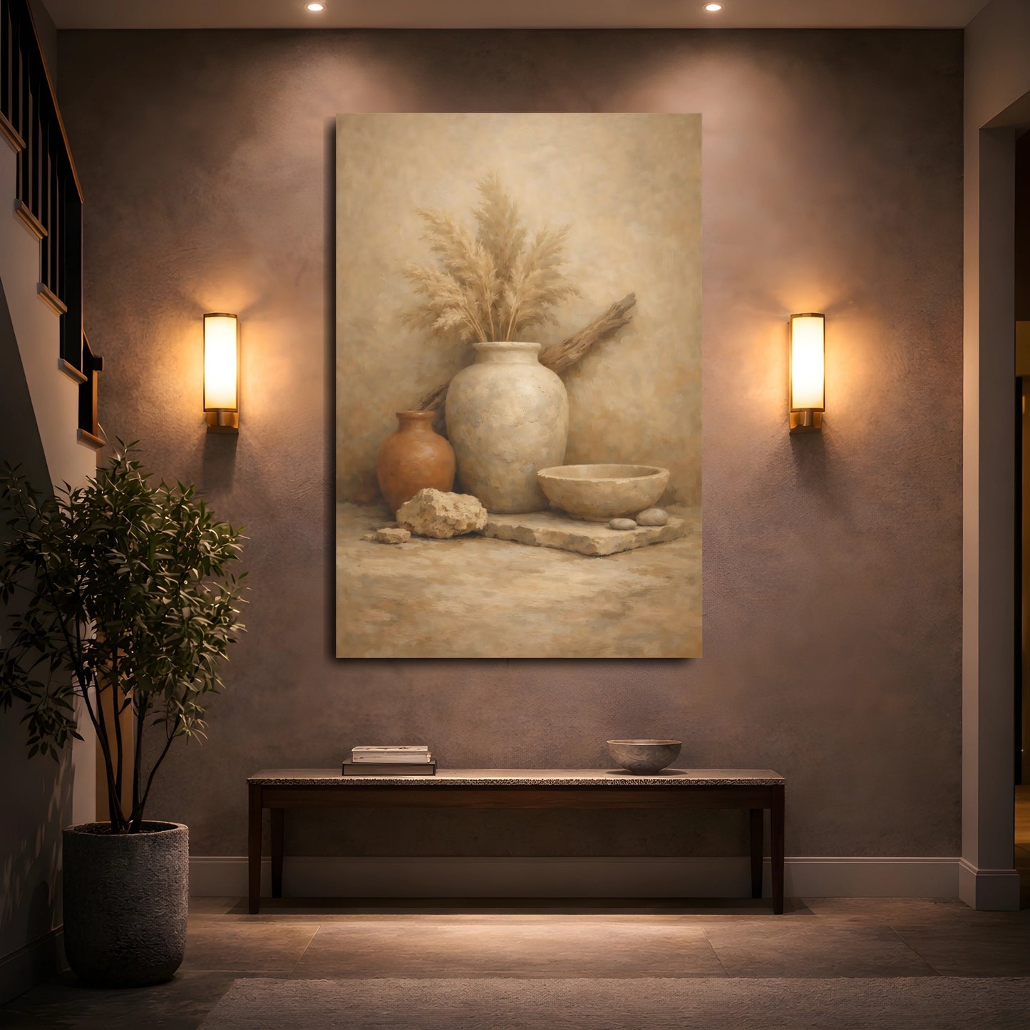 Mockup 4. Nature Pampas Grass Earthy Still Life shown as stretched canvas wall art