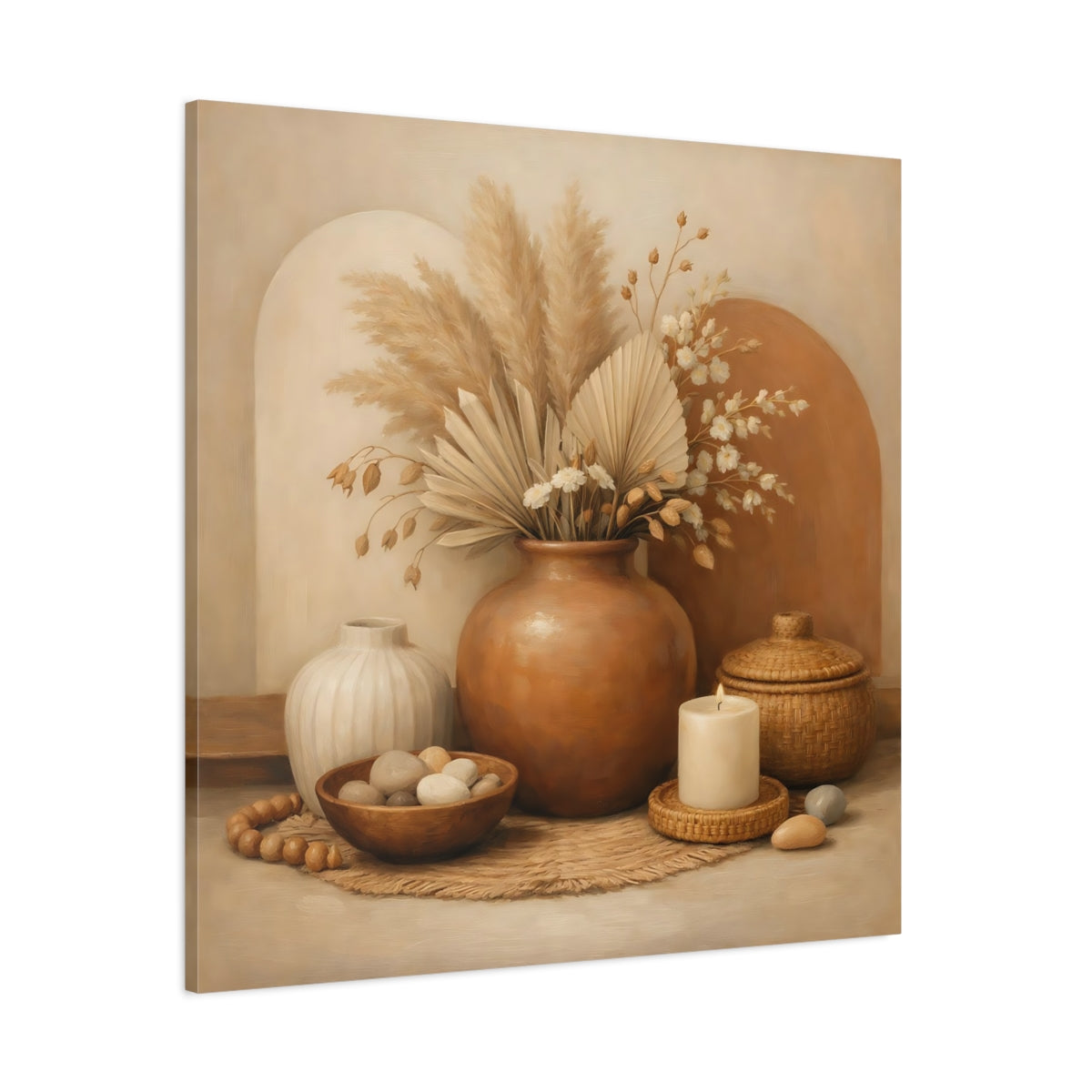 Main Mockup. Nature Pampas Grass Earthy Tone Still Life shown as stretched canvas wall art