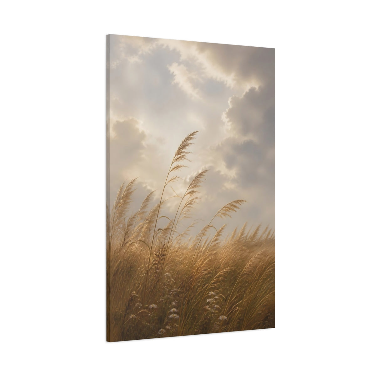 Side Mockup 1. Nature Pampas Grass Golden Grass shown as stretched canvas wall art