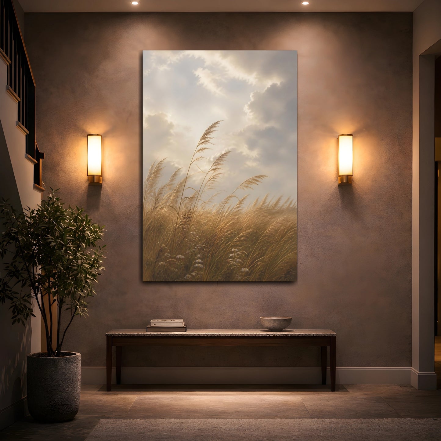 Mockup 2. Nature Pampas Grass Golden Grass shown as stretched canvas wall art