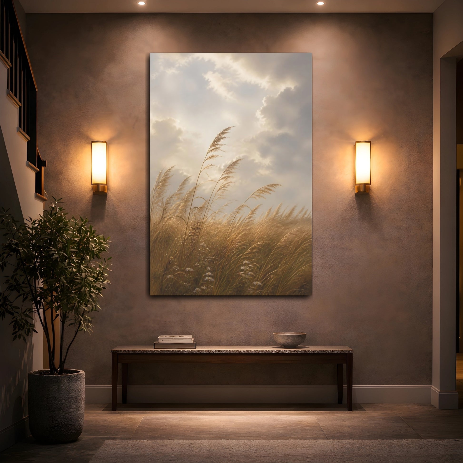 Mockup 2. Nature Pampas Grass Golden Grass shown as stretched canvas wall art
