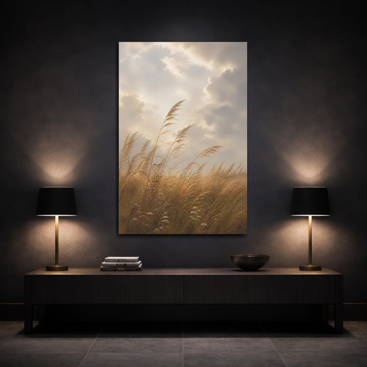 Mockup 3. Nature Pampas Grass Golden Grass shown as stretched canvas wall art