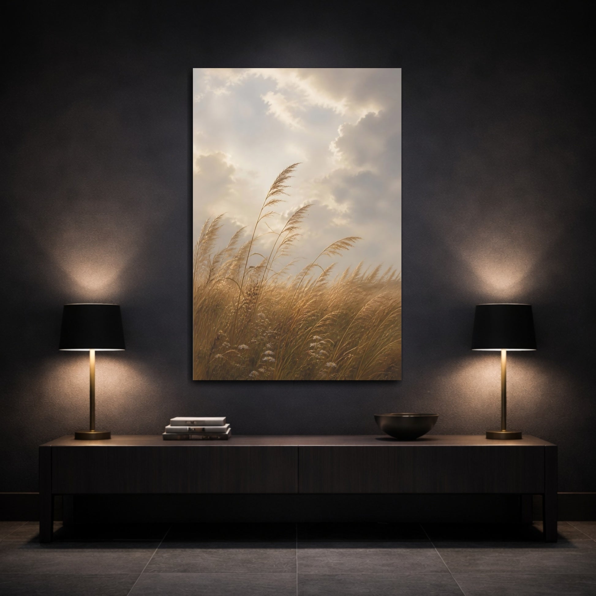 Mockup 3. Nature Pampas Grass Golden Grass shown as stretched canvas wall art